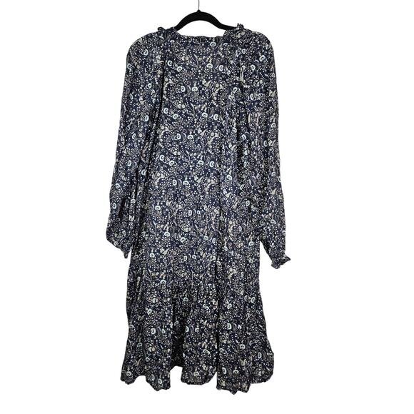 Roller Rabbit L Navy Blue Paisley Floral Boho Tassel Dress Long Sleeve Flutter - Picture 2 of 4